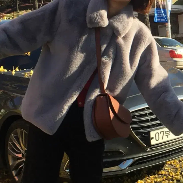 [BUNJANG] Gray Faux Fur Jacket / 그레이/ 회색 페이크퍼자켓