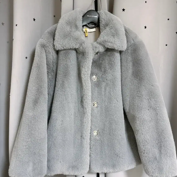 [BUNJANG] Gray Faux Fur Jacket / 그레이/ 회색 페이크퍼자켓