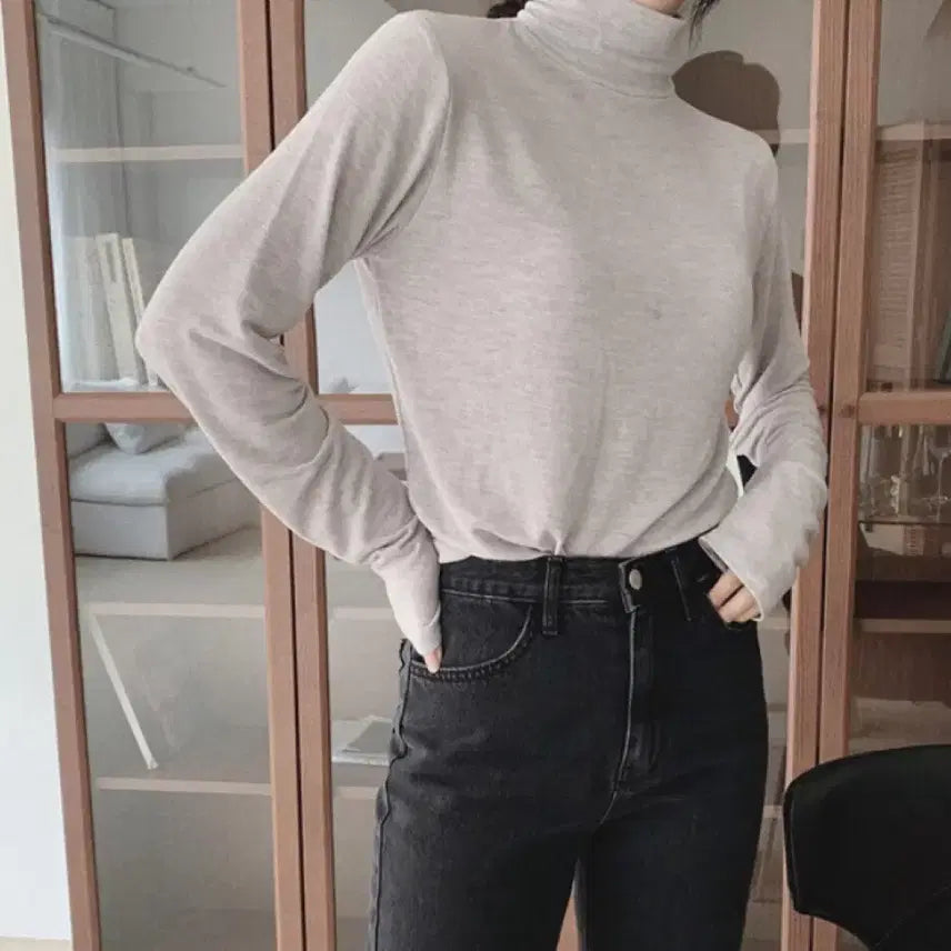 [BUNJANG] Slow and Basic Turtleneck T-shirt - Snow Gray / [슬로우앤드] 텐베이직 터틀넥티셔츠 (데일리목티) - 스노우그레이