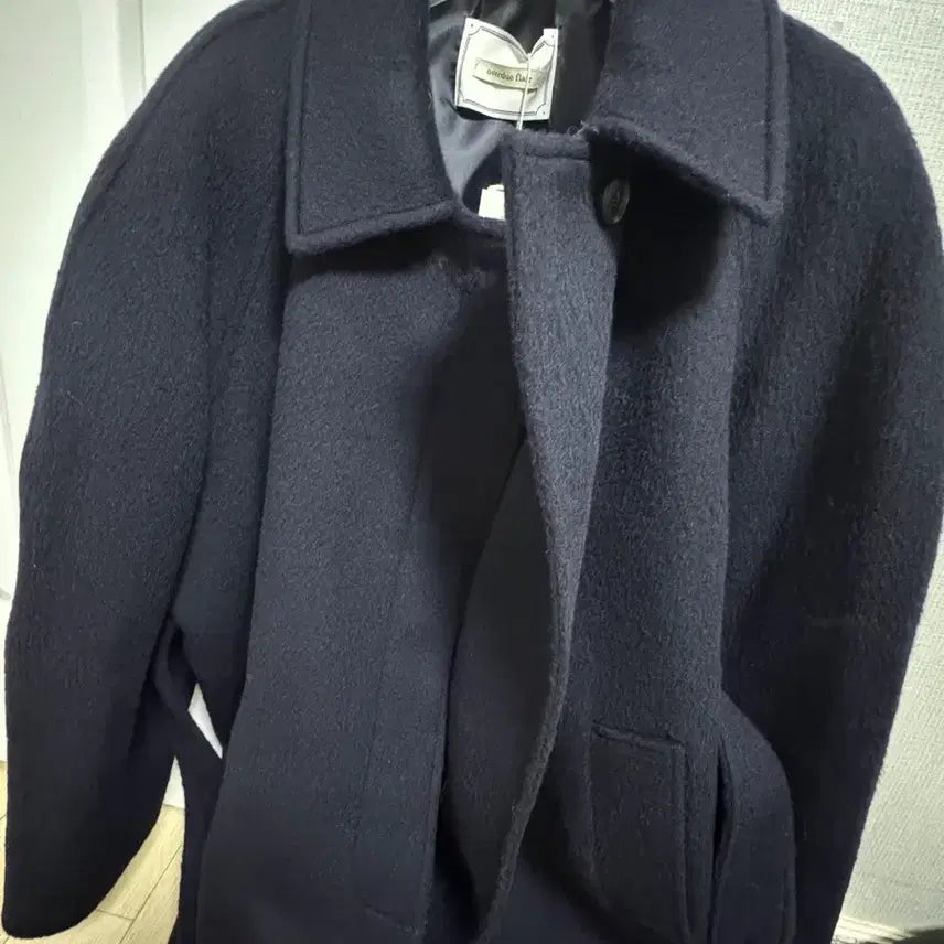 [BUNJANG] Overdue Flare Navy Wool Half Coat / 오버듀플레어 네이비 울 하프 코트