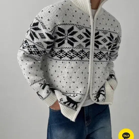 [BUNJANG] Urban Tino Snow Knit Zip-Up / 어반티노/스노우 눈꽃 니트 집업
