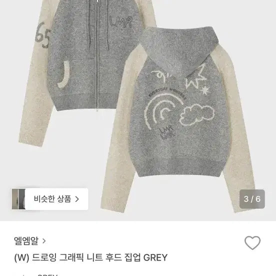[BUNJANG] LMR Drawing Graphic Knit Hoodie Zip-up Gray / 엘엠알 드로잉 그래픽 니트 후드집업 회색