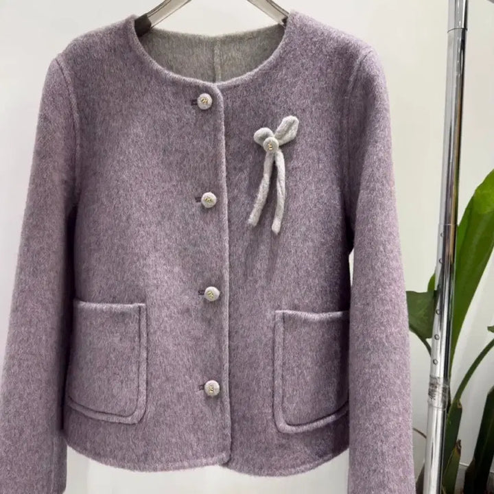 [BUNJANG] Lavender Wool Round Neck Short Coat / 라벤더 울 라운드넥 숏 코트