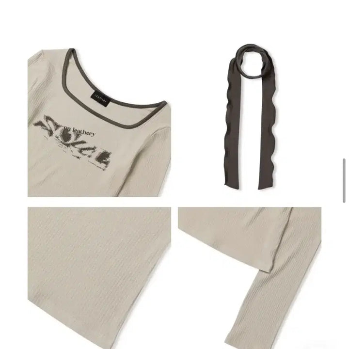 [BUNJANG] Leather Square Neck Tie Scarf T-shirt / 레더리 스퀘어넥 타이 스카프 티셔츠