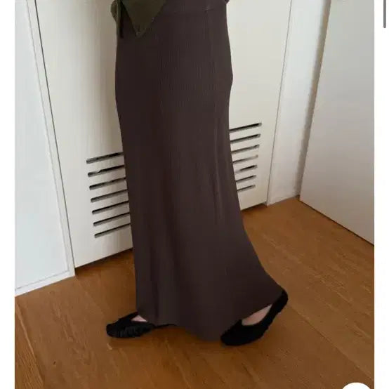 [BUNJANG] Vianco Long Ribbed Maternity Skirt - Brown / 씨미 Vianco 골지 롱 스커트 임산부 스커트 브라운