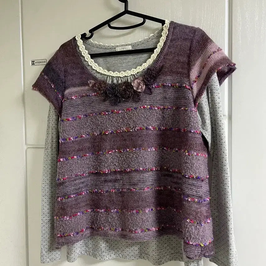 [BUNJANG] Vintage Floral Short Sleeve Knit Top / 빈티지 반팔 니트
