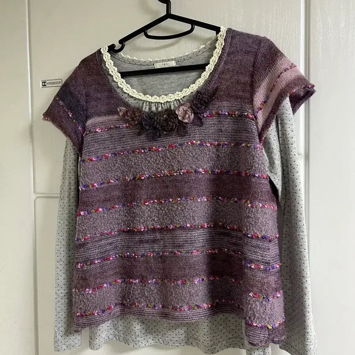 [BUNJANG] Vintage Floral Short Sleeve Knit Top / 빈티지 반팔 니트
