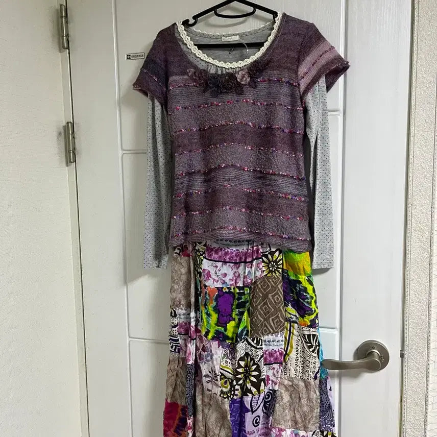 [BUNJANG] Vintage Floral Short Sleeve Knit Top / 빈티지 반팔 니트