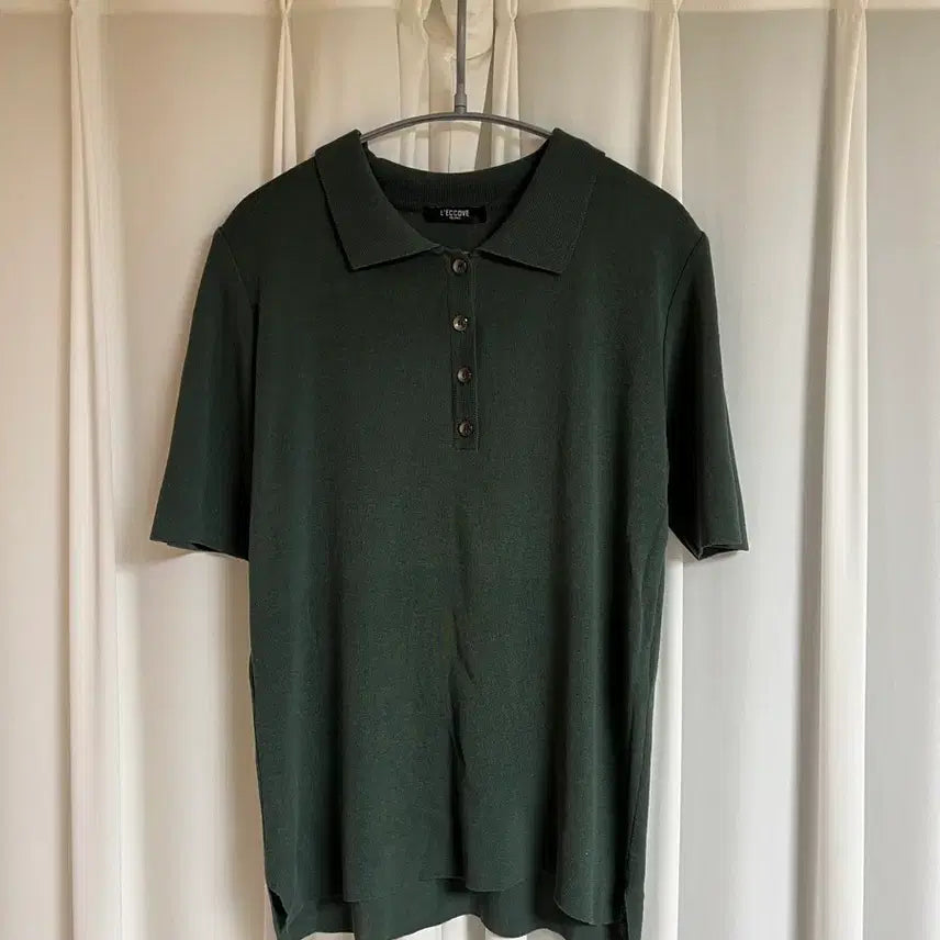 [BUNJANG] Recob Green Collar Knit Top / 레코브 그린 카라넥 반팔니트