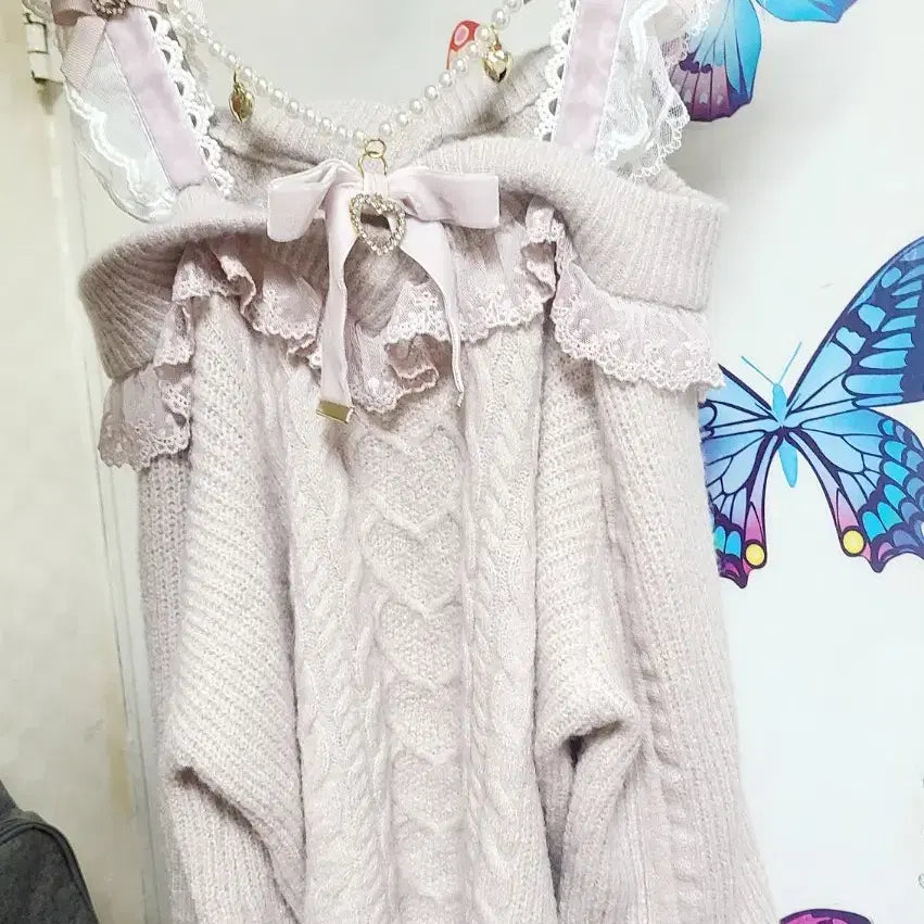 [BUNJANG] Liz Lisa Open Shoulder Knit Top / 리즈리사 오픈숄더 니트 핑크