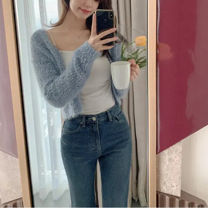 [BUNJANG] Reine Sky Blue Boucle Cardigan / 렌느 reine 스카이블루 부클 가디건