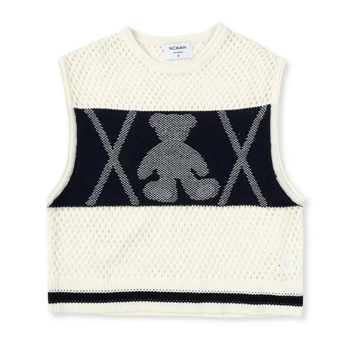 [BUNJANG] Noicocommon Bear Net Knit Vest S / [노이커먼] 베어 네트 니트 베스트 S