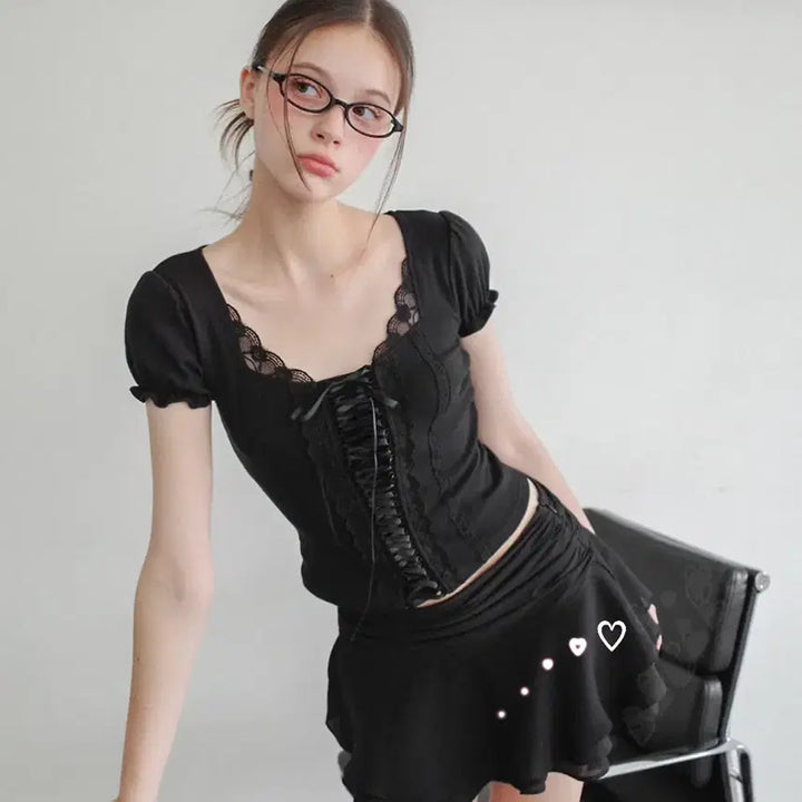 [BUNJANG] Dry Rose Bouquet Corset Top - Black / 드라이로즈 부케 코르셋 탑 블랙