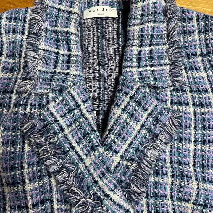 [BUNJANG] Sandro Blue Check Tweed Mini Dress / 산드로 블루 체크 트위드 반팔 원피스 34사이즈