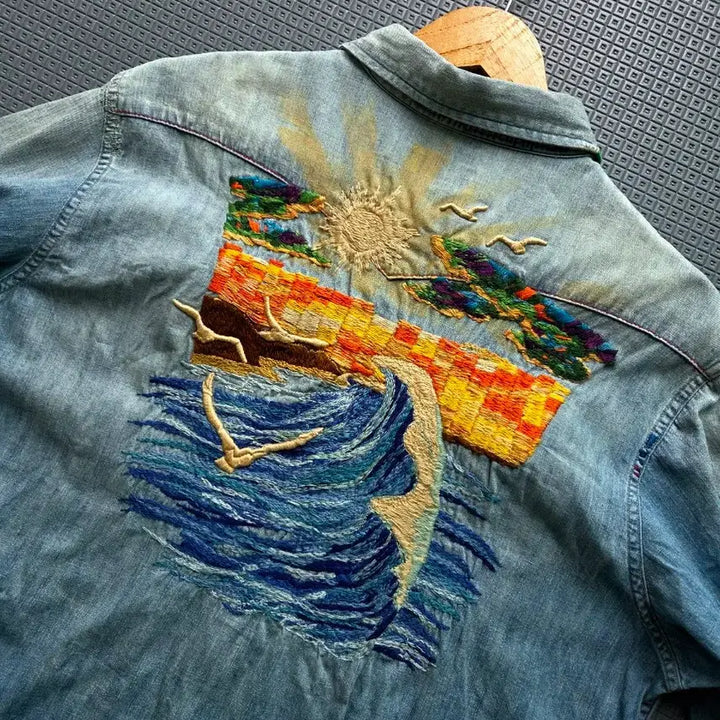[BUNJANG] Polo Ralph Lauren Embroidered Western Denim Shirt / 폴로 랄프로렌 엠브로이드아트 명작 웨스턴 데님 셔츠