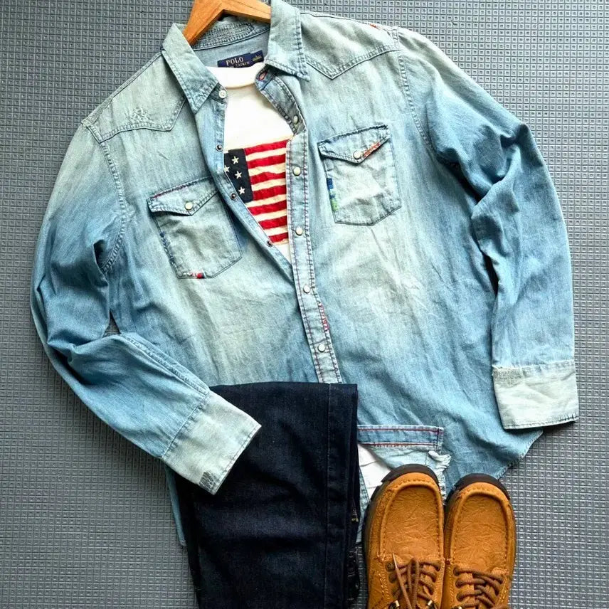 [BUNJANG] Polo Ralph Lauren Embroidered Western Denim Shirt / 폴로 랄프로렌 엠브로이드아트 명작 웨스턴 데님 셔츠