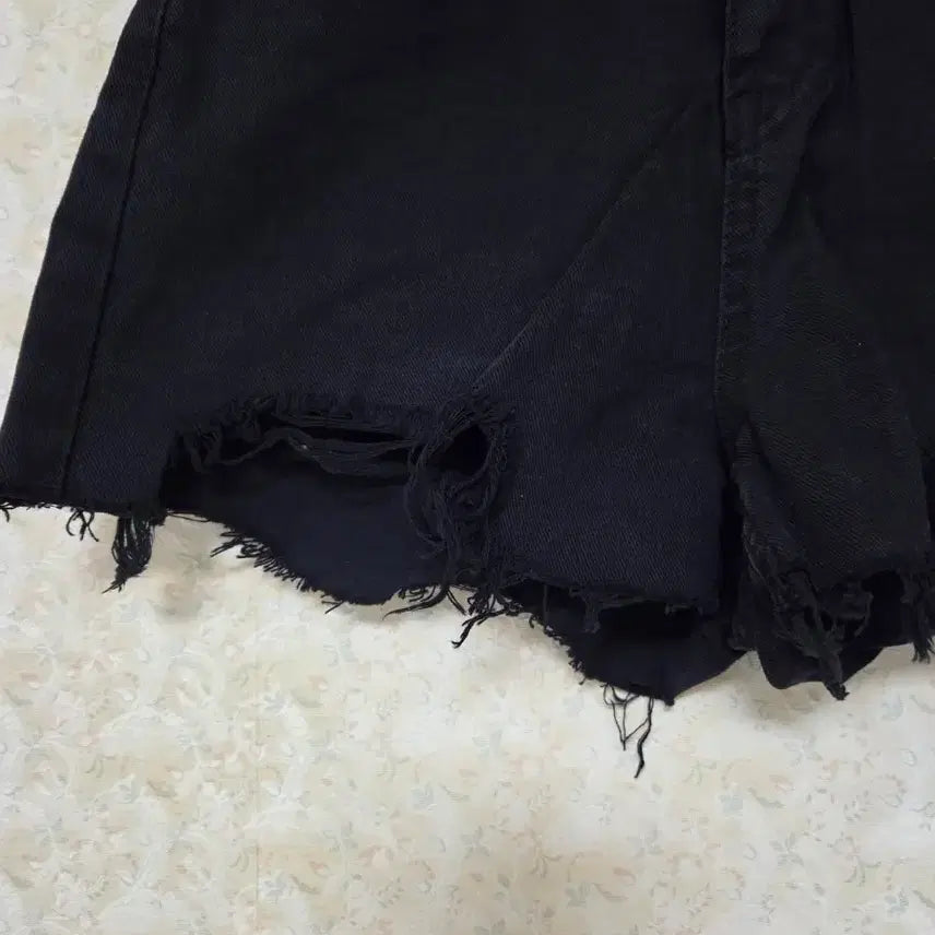 [BUNJANG] High-Waist Cut Denim Black Shorts / [S] 하이웨스트 컷팅 데님 흑청 숏팬츠