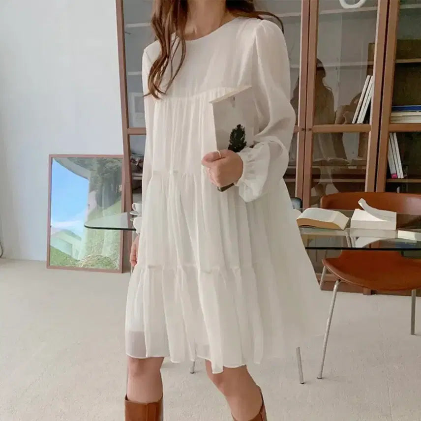 [BUNJANG] Avely Chiffon Ruffle Mini Dress / 에이블리 쉬폰 캉캉 롱원피스