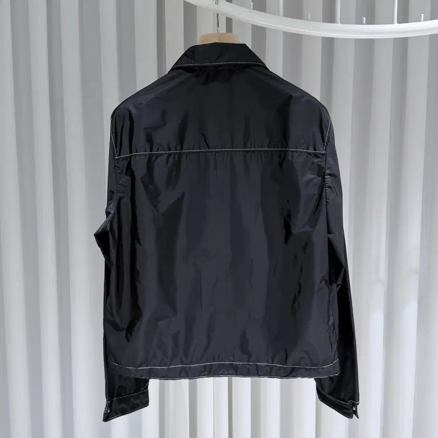 [SOLD OUT] (S+/46) / 프라다 리나일론 삼각로고 스티치 집업 셔츠 자켓 블랙