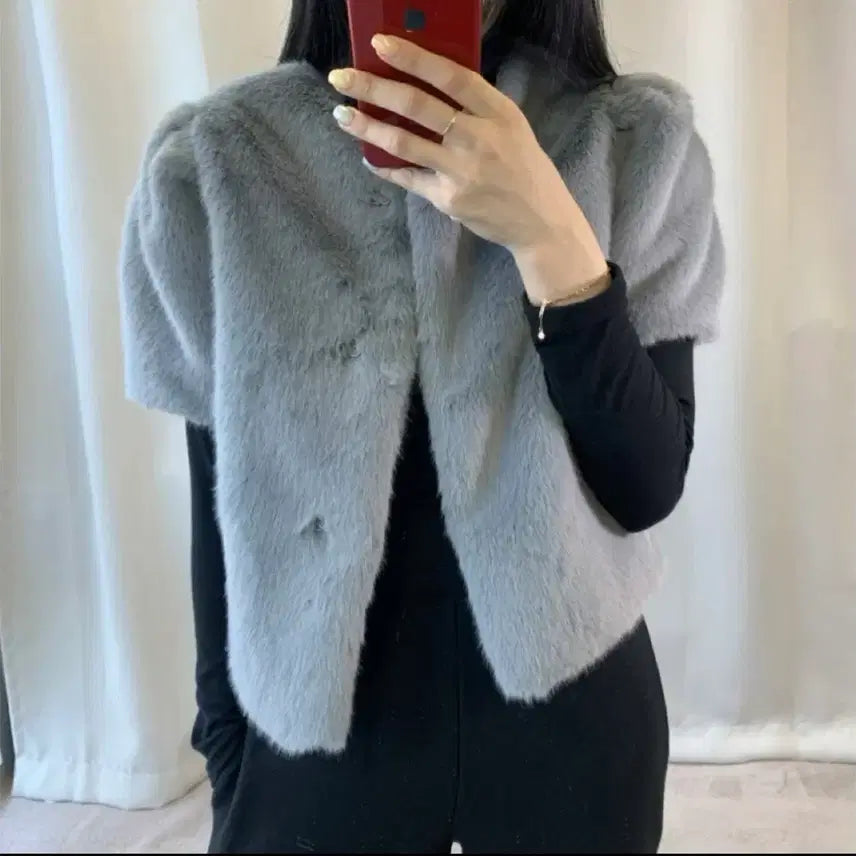 [BUNJANG] Eco Fur Mink Jacket - Blue / [새상품] 에코퍼 밍크 자켓_블루