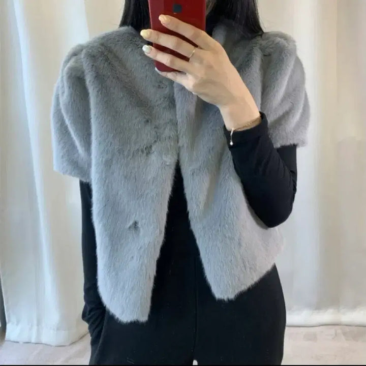 [BUNJANG] Eco Fur Mink Jacket - Blue / [새상품] 에코퍼 밍크 자켓_블루