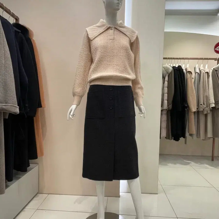 [BUNJANG] LINE Big Collar Button Knit Cream 55 / (무료배송) 라인 빅카라 버튼 니트 크림색 55