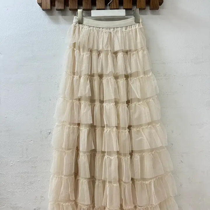 [BUNJANG] Vintage Tiered Tulle Midi Skirt / 일본빈티지 캉캉 튤 티어드 밴딩 스커트
