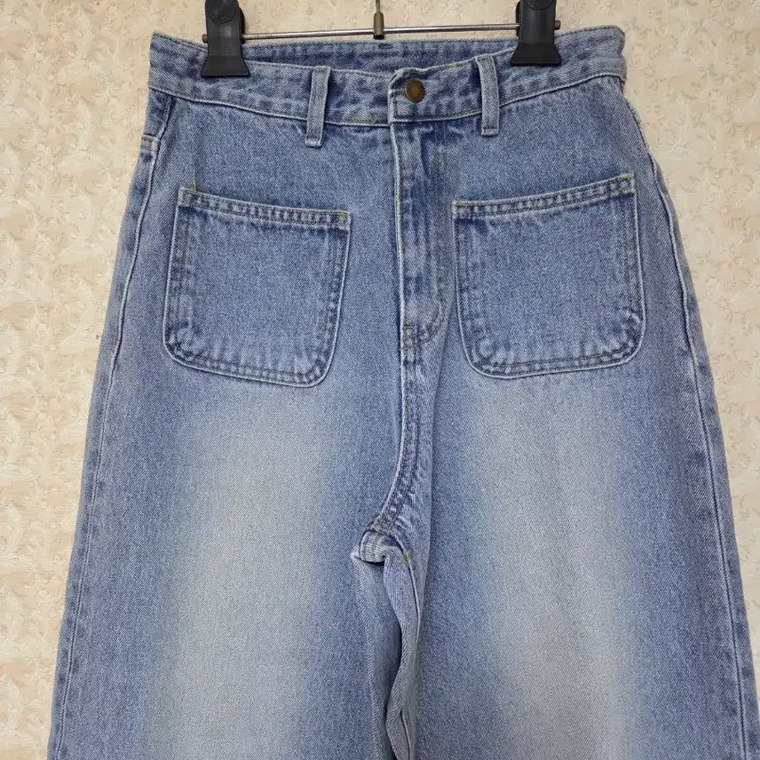 [BUNJANG] Unbranded Wide Denim Pants (Mid-Blue) - Size S / [S] 포켓 와이드 데님 팬츠 중청