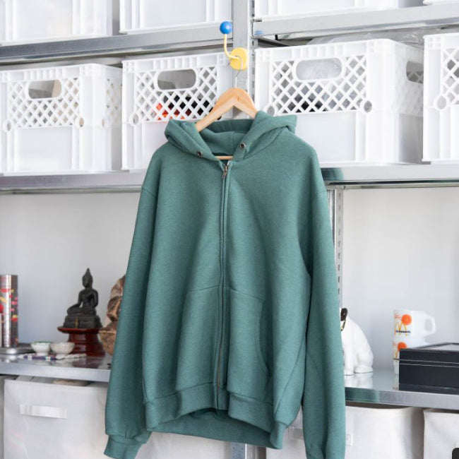 [SOLD OUT] 에브리원 후드 집업 1사이즈 멜란지 그린 everyworn