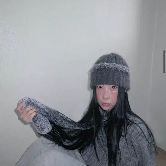 [BUNJANG] RAVID Angora Fur Beanie Grey / 라비드 앙고라 퍼 비니 회색