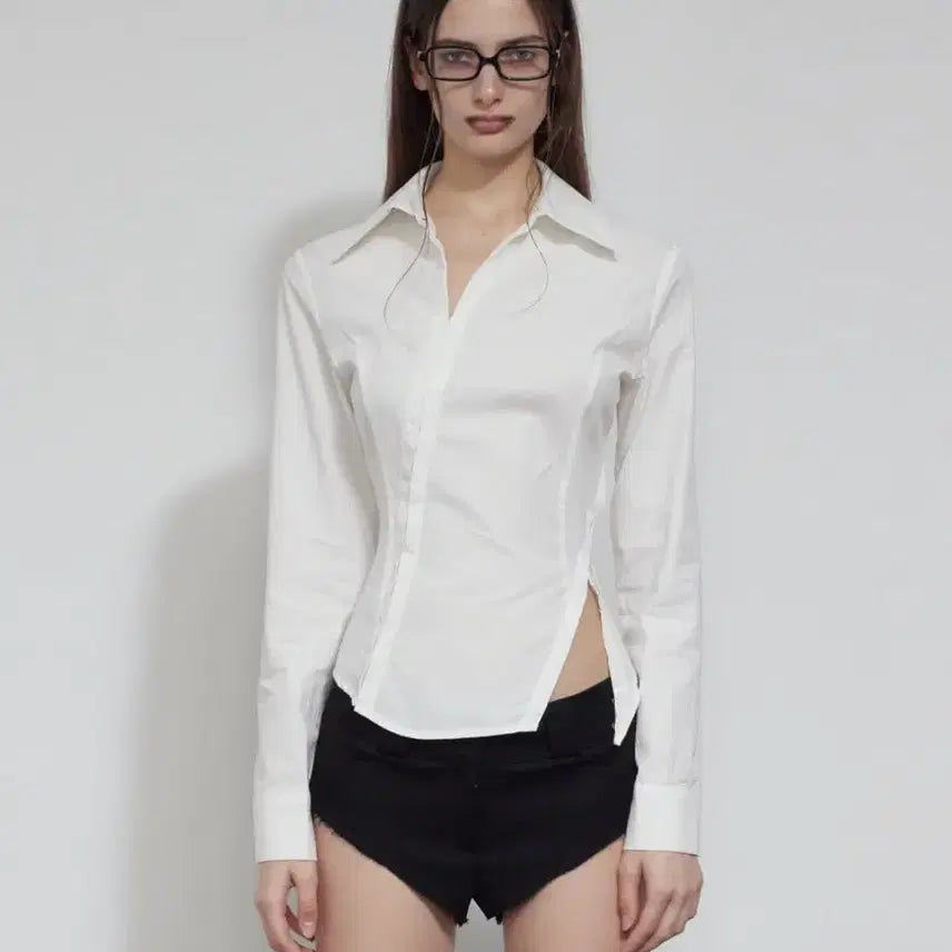 [BUNJANG] Bohemsecial Diagonal Slim Fit Shirt Ivory / 보헴서 DIAGONAL SLIM FIT SHIRT, IVORY M