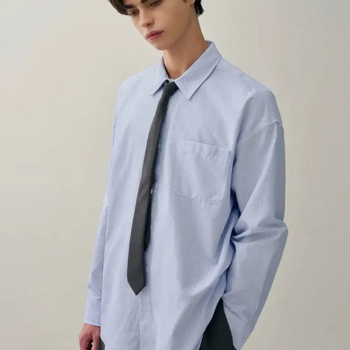 [SOLD OUT] [새상품] 드로우핏 코지드 스트라이프 셔츠 스카이 블루 L