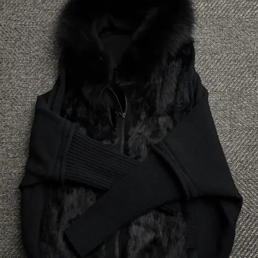 [BUNJANG] Noddednephia Fur Knit Hooded Zip-up / 노드네피아 퍼 니트 후드집업