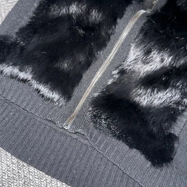 [BUNJANG] Noddednephia Fur Knit Hooded Zip-up / 노드네피아 퍼 니트 후드집업