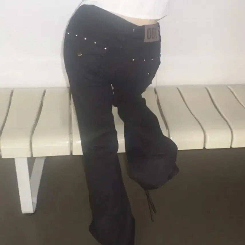 [BUNJANG] OOT ABLY DIA Studded Pocket Black Bootcut Pants / OOT 에이블리 디아 스터드 포켓 블랙 부츠컷팬츠 y2k