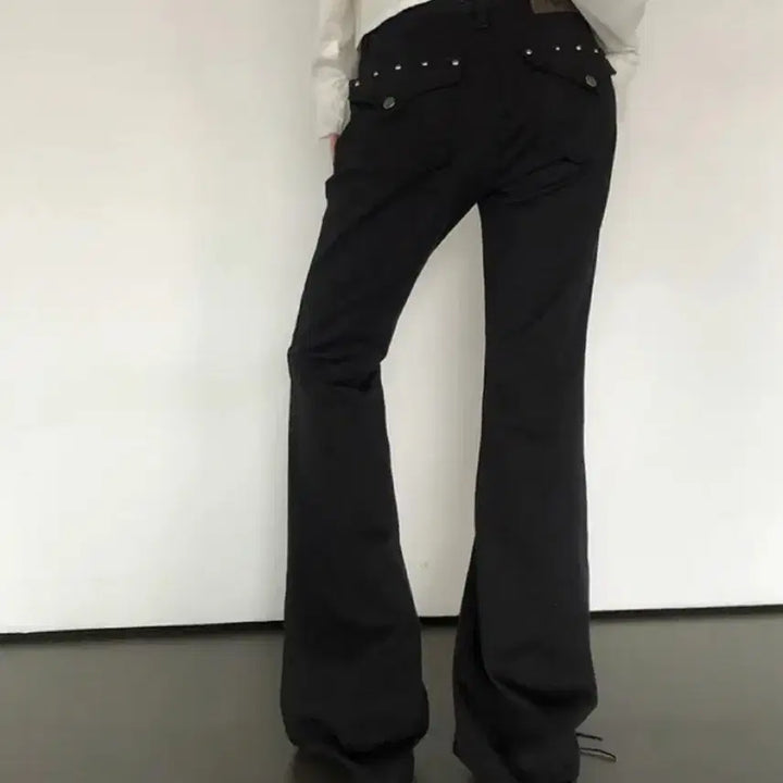 [BUNJANG] OOT ABLY DIA Studded Pocket Black Bootcut Pants / OOT 에이블리 디아 스터드 포켓 블랙 부츠컷팬츠 y2k