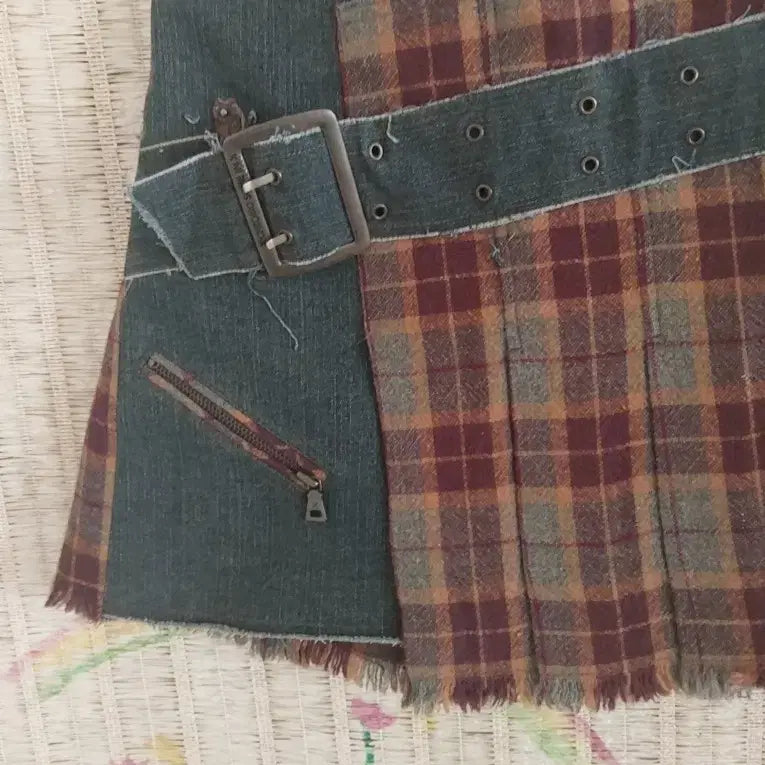 [BUNJANG] Check Pleats Mini Skirt / 새제품급)체크 플리츠 미니스커트 벨트 치마 L