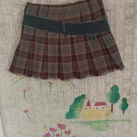 [BUNJANG] Check Pleats Mini Skirt / 새제품급)체크 플리츠 미니스커트 벨트 치마 L