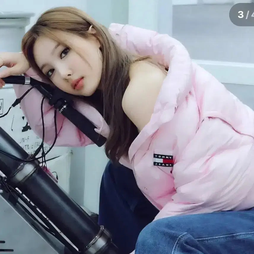 [BUNJANG] Pink M Cropped Down Puffer Jacket / 타미 패딩 크롭 다운 푸퍼 핑크M