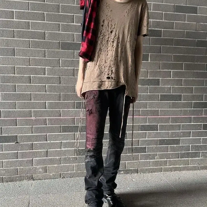 [BUNJANG] Mihara Yasuhiro Grunge Hole Double Layered Short Sleeve T-Shirt / 미하라야스히로 그런지 홀 데미지 이중레이어드 반팔