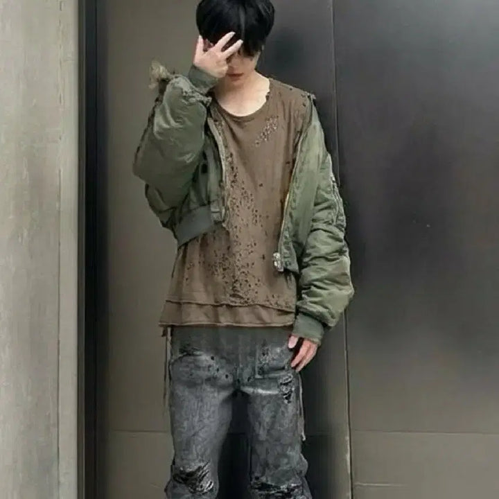 [BUNJANG] Mihara Yasuhiro Grunge Hole Double Layered Short Sleeve T-Shirt / 미하라야스히로 그런지 홀 데미지 이중레이어드 반팔