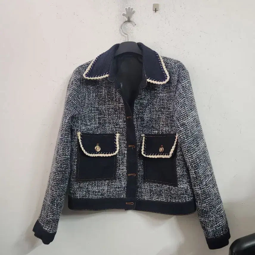 [BUNJANG] Tweed Denim Color Block Jacket / 트위드 데님 배색 자켓