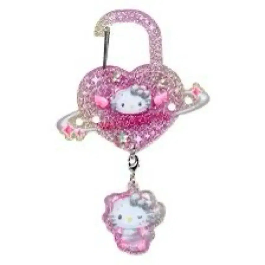 [BUNJANG] Hello Kitty Dokimeki Planet Series Heart Carabiner Keyring / 산리오 헬로키티 도키메키 플래닛 시리즈 하트 카라비너 키링 키티 글리터