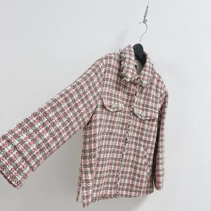 [BUNJANG] Pink Tweed Shirt Jacket / 시슬리 핑크 트위드 셔츠 자켓