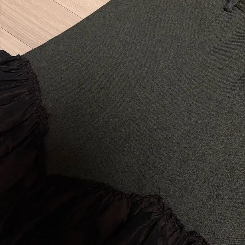 [BUNJANG] Brown Khaki Ruffle Mix Skirt / 브라운 카키 프릴 믹스 스커트