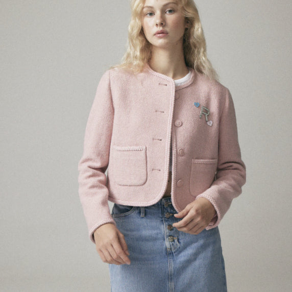 [BUNJANG] RARE01 Pink Tweed Jacket / 레어공일 RARE01 핑크 트위드 자켓