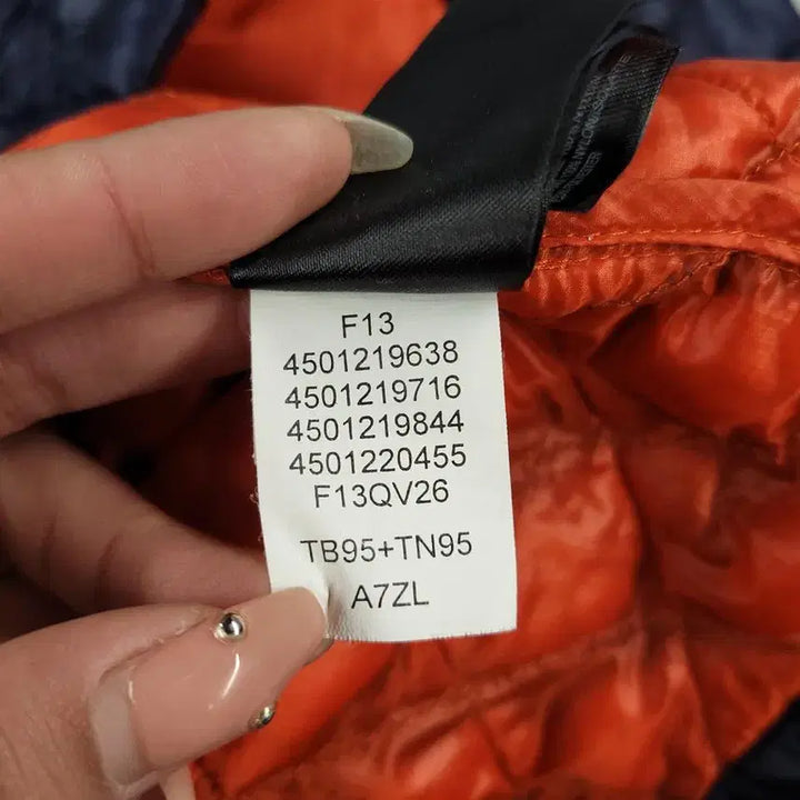 [BUNJANG] No Face Navy Orange Logo Diamond Quilting Raglan PrimaLoft Sweater / 노스페이스 반광 네이비 오렌지 로고 다이아몬드퀼팅 레글런 프리마로프트 써