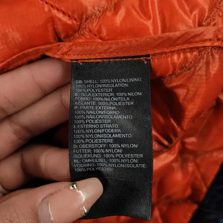 [BUNJANG] No Face Navy Orange Logo Diamond Quilting Raglan PrimaLoft Sweater / 노스페이스 반광 네이비 오렌지 로고 다이아몬드퀼팅 레글런 프리마로프트 써