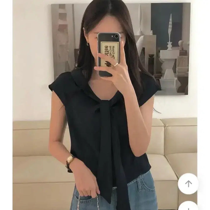 [BUNJANG] Ordinaryment Satin Tie Blouse / 오디너리먼트 샤틴 타이 반팔 블라우스