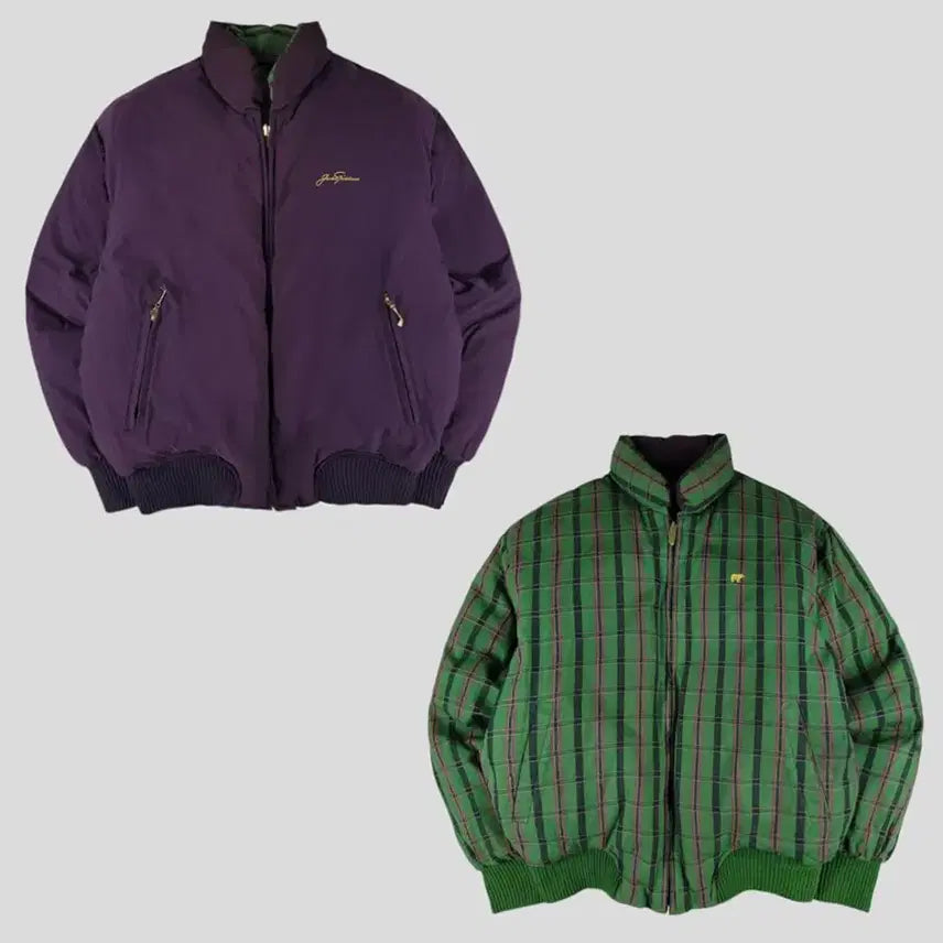 [BUNJANG] Jack Nicklaus Kolon Sangsa 00s Reversible Check Pattern Golf Jacket / 잭니클라우스 코오롱상사 00s 퍼플 그린 블랙 리버시블 배색 체크패턴 골